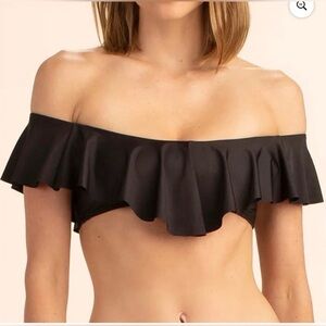 Trina Turk Black Monaco Off-Shoulder Ruffle Bandaeu Swim Top Size 10 NEW